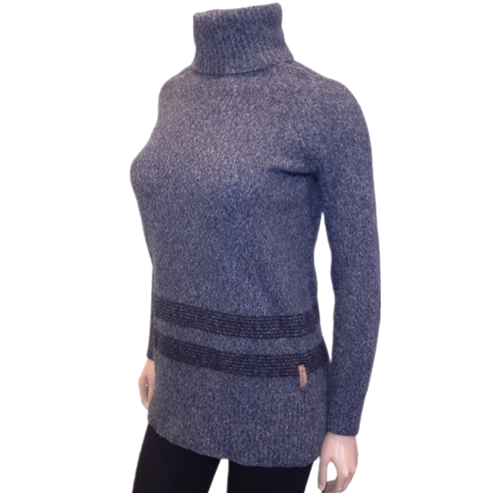 ROOTS Lambs Wool Tunic Sweater Turtleneck  Striped Stretchy Knit Long Sleeve